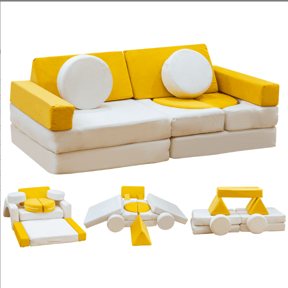 Baxluxe  Kids Play Couch, Modular Foam Toddler Sofa, Soft Kids Couch for Playroom, Bedroom, Living Room, Imaginative Open-Ended Play Furniture ,Yellow