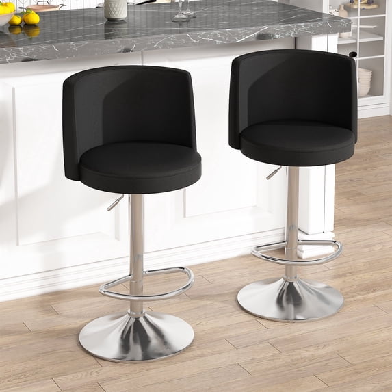 BAXLUXE Adjustable Bar Stools Set of 2, Swivel Counter Height Bar Chairs with Back, Modern Technical PU Leather Barstools for Kitchen Island & Home, Black