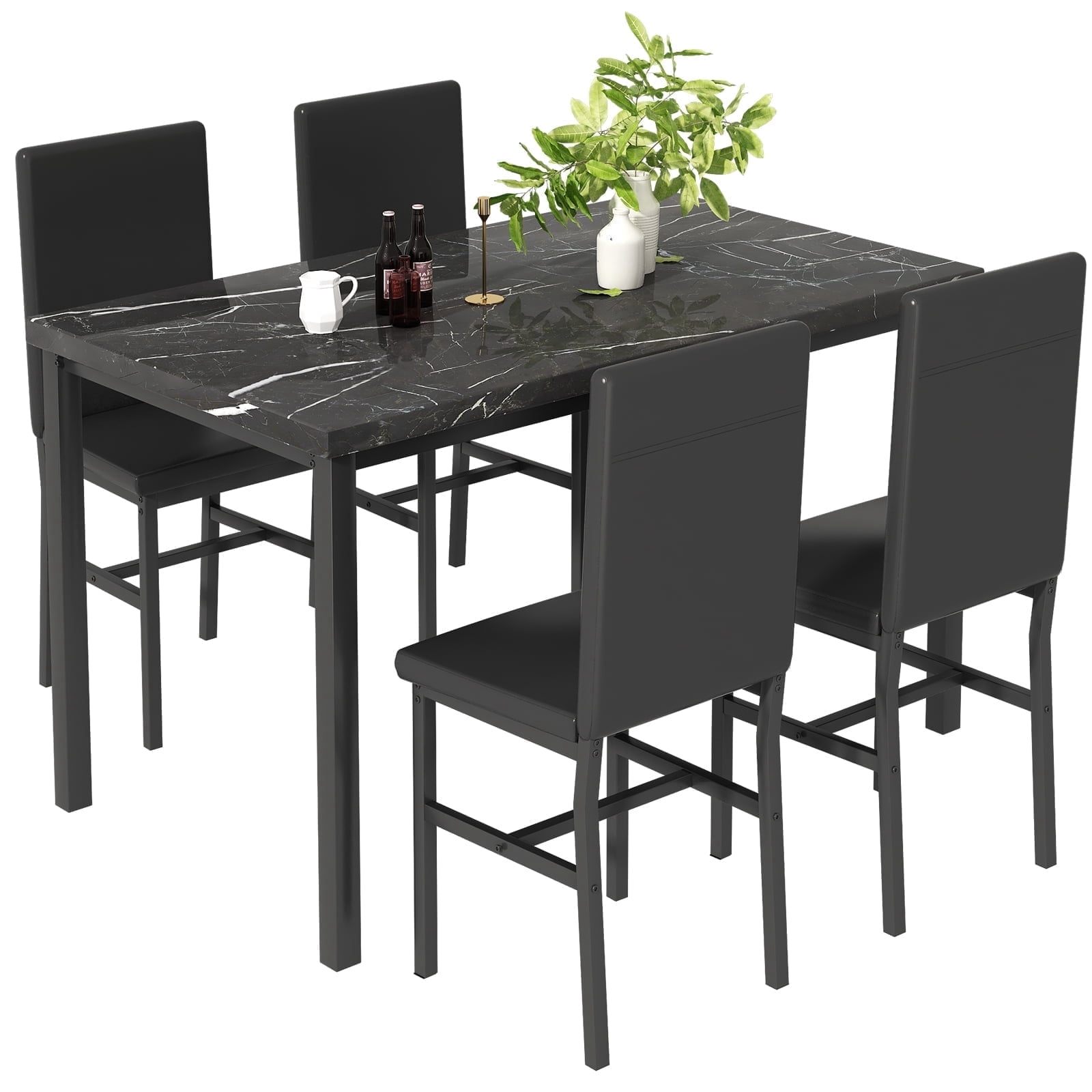 Baxluxe Marble Dining Table Set for 4, Faux Marble Black Kitchen Table ...
