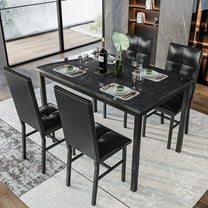 Baxluxe Dining Table Set for 4 Counter Height, 47.2 Inch Marble Kitchen Table with 4 PU Leather Chairs 4 Person Dining Room Table Set ,5 Piece Small Breakfast Table, Black