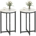 thumbnail image 1 of Baxluxe Modern Side Table 2-Piece Set, Marble-Look Round Metal Side Table, Coffee Side Table, Suitable for Living Room, Bedroom, Small Room, White/Black, 1 of 7