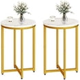 thumbnail image 1 of Baxluxe Modern Side Table 2-Piece Set, Marble-Look Round Metal Side Table, Coffee Side Table, Suitable for Living Room, Bedroom, Small Room, Gold, 1 of 6
