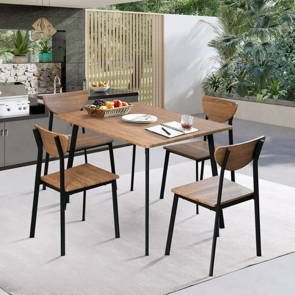 Baxluxe Dining Table Set for 4,Modern Wood and Metal Dining Room Set 5 Piece Set with 4 Oak Metal Framed Chairs Compact Space Saving for Apartments,Kitchen Living Room, Breakfast Corner