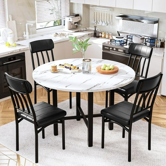 Baxluxe Round Dining Table Set, Modern 4 Person Solid Wood Round Kitchen Dining Table and Chairs Set for Apartment, Small Space, Kitchen Dining Room Round Dining Table, White