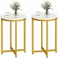 thumbnail image 1 of Baxluxe Round End Table Set of 2, Faux Marble Golden Side Table with Metal Base, Living Room Small Coffee Table Nightstand Bedside Table, 2 Pieces Sofa End Table for Living Room, Bedroom, Gold, 1 of 7