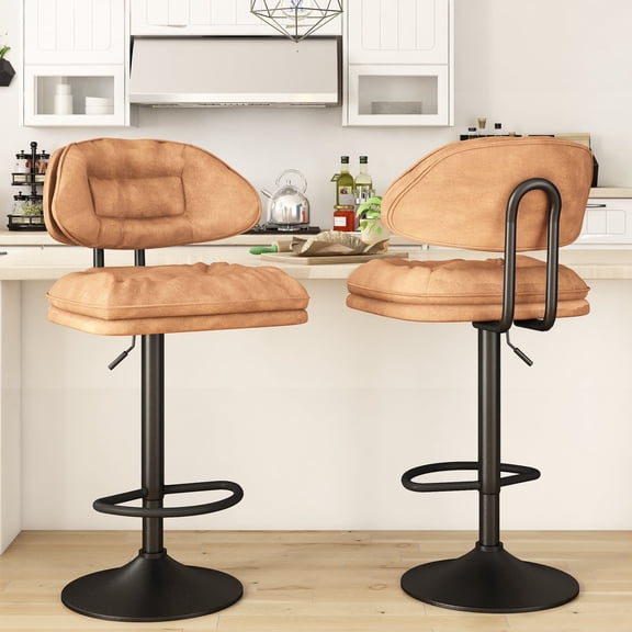 Baxluxe Swivel Bar Stools Set of 2 , Faux Leather Counter Height Bar Chairs, Adjustable High Stool Bar Chairs with Backrest & Footrest, Bar Height Chair for Kitchen Island, Cafe, Orange