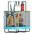 thumbnail image 1 of Baxluxe 60" Kids Trampoline 7-in-1, Elliptic Toddler Trampoline with Safety Enclosure Net, Height Adjustable Handrail & 500lbs Capacity, Mini Bouncer with Swing for Age 3-8, Blue Dinasour, 1 of 10