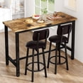 thumbnail image 1 of Baxluxe Retro Bar Table Set for 2, Counter Height Dining Table Set with 2 Leather Bar Stools, Wooden Rectangle Kitchen Table and Chairs Set, 3 Pieces Pub Table Set for Breakfast Nook, Brown, 1 of 6
