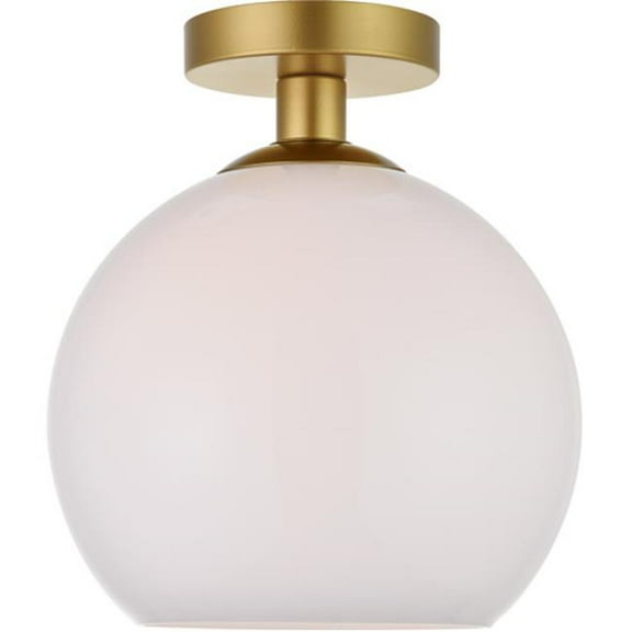 Baxter 1 Light Flush Mount Ceiling Light with Frosted White Glass, Brass