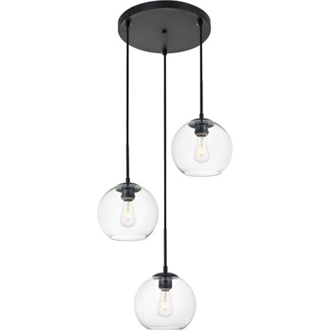 Black and Clear Glass 3-Light Pendant Ceiling Light