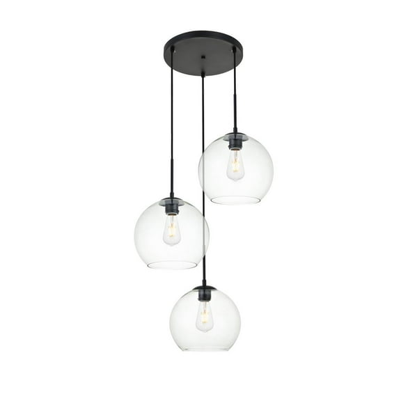 Baxter 3 Lights Black Pendant With Clear Glass