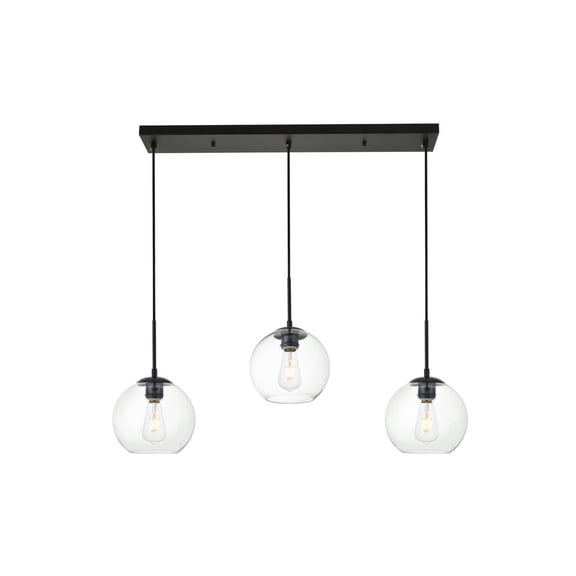 Baxter 3 Lights Black Pendant With Clear Glass
