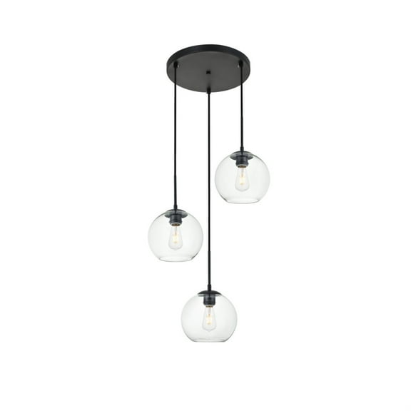 Baxter 3 Lights Black Pendant With Clear Glass