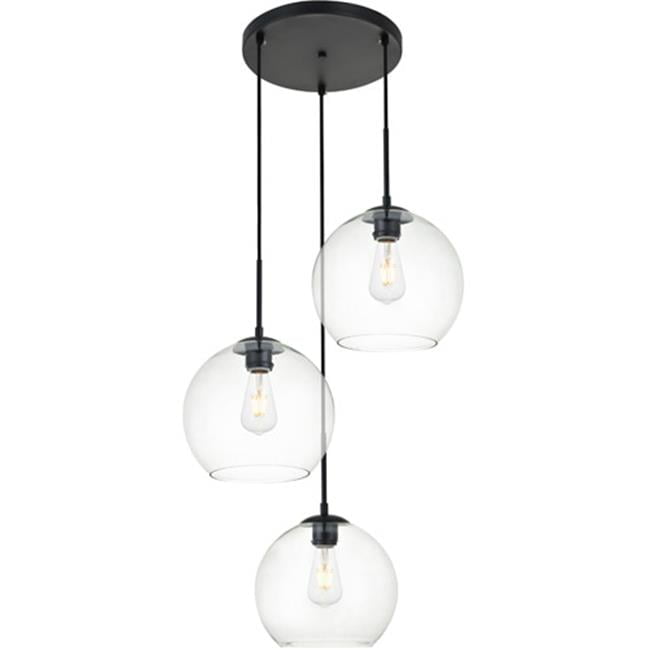 Black and Clear Glass 3-Light Pendant Ceiling Light