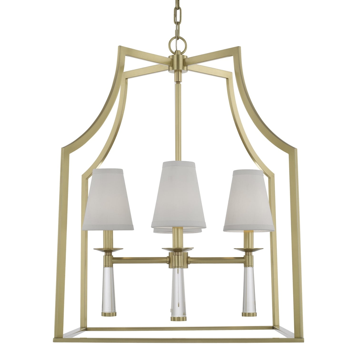 Mini Baxter Aged Brass 4-Light Chandelier with White Silk Shade