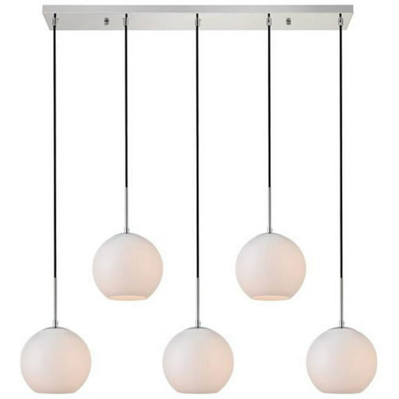 Baxter 5 Lights Chrome Pendant With Frosted White Glass