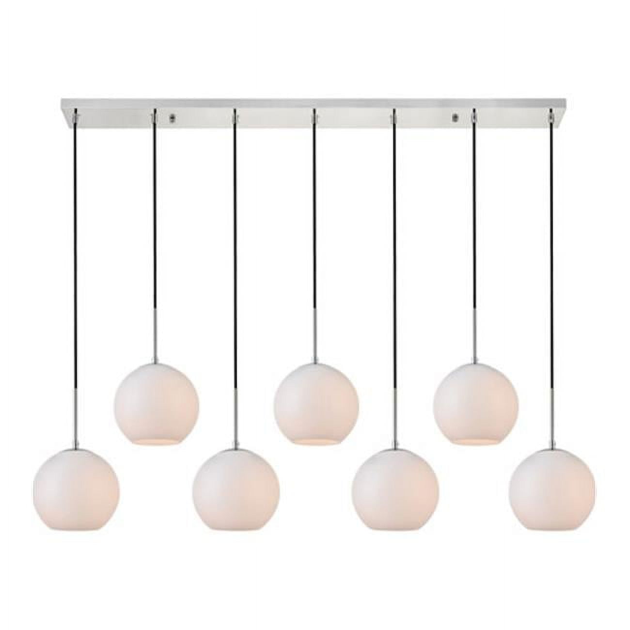 Baxter 7-Light Chrome Pendant with Frosted White Glass Spheres