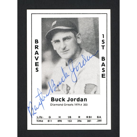 Baxter "Buck" Jordan Autographed 1979 Diamond Greats Card #203 Boston Braves SKU #165825