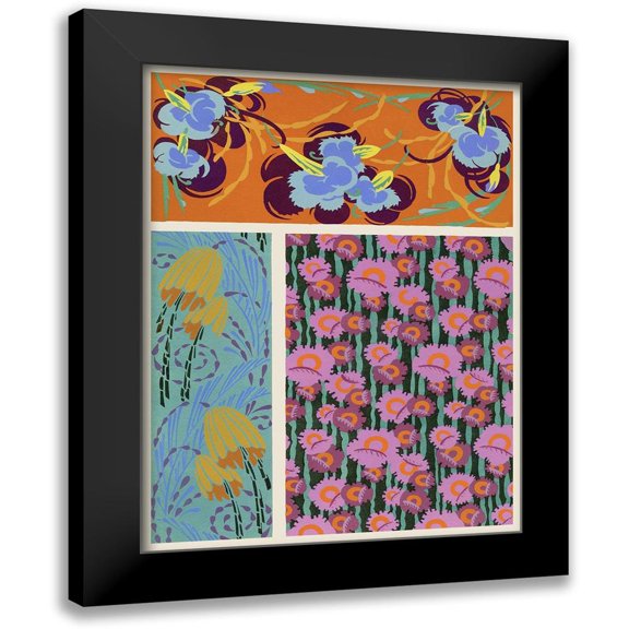 Baxter Mill Archive 12x14 Black Modern Framed Museum Art Print Titled - Art Deco Florals VII
