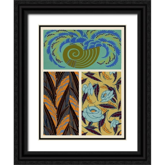 Baxter Mill Archive 12x14 Black Ornate Wood Framed with Double Matting Museum Art Print Titled - Art Deco Florals VI