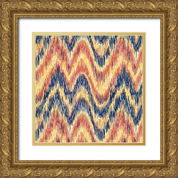 Baxter Mill Archive 15x15 Gold Ornate Wood Framed with Double Matting Museum Art Print Titled - Flame Stitch Motif V