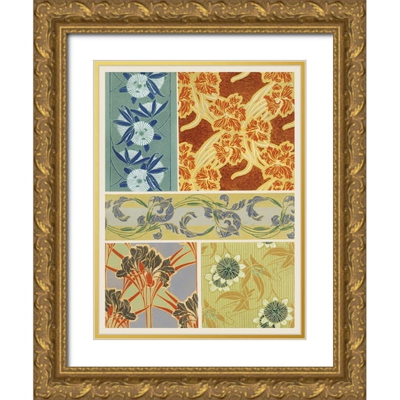 Baxter Mill Archive 19x24 Gold Ornate Wood Framed with Double Matting Museum Art Print Titled - Art Deco Florals IX