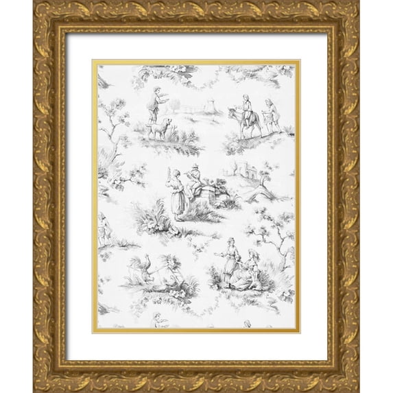 Baxter Mill Archive 25x32 Gold Ornate Wood Framed with Double Matting Museum Art Print Titled - Toile Design in Grey