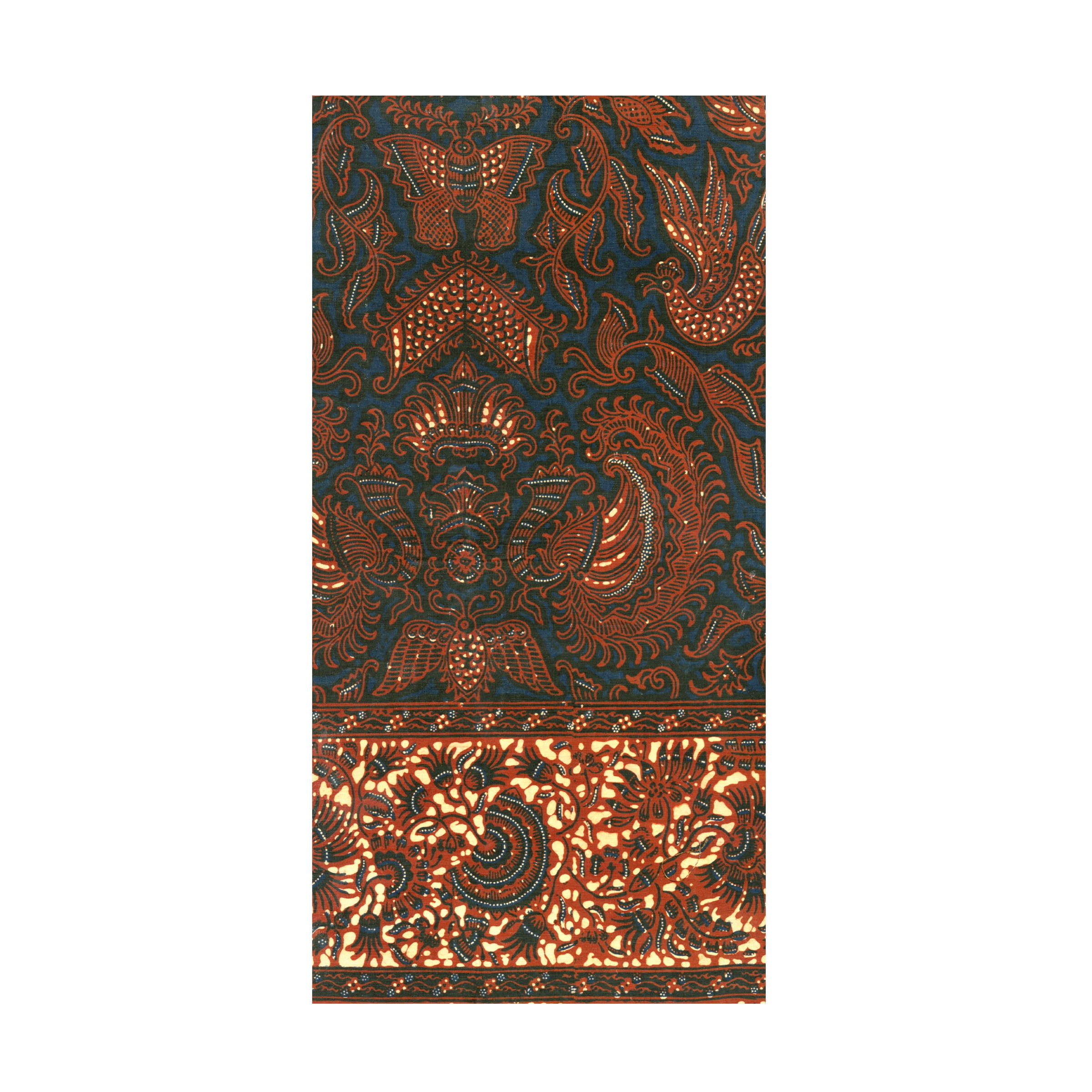 Indonesian Batik Floral Canvas Art in Brown and Green