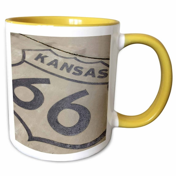 3drose, Baxter Springs, Kansas, Usa. Route 66., 11oz Two-tone Yellow Mug