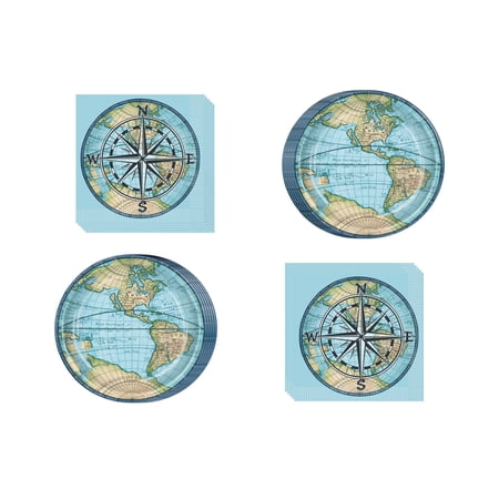 Baxters Party Bundle Bon Voyage Travel Design Printed Lunch Plates and Napkins for 16 People