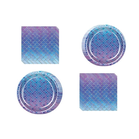Baxters Party Bundle Mermaid Design Lunch Plates and Napkins for 16 People