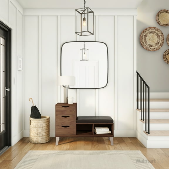 Baxton Studio 1-Tier 3-Drawer Shoe Storage Bench, Walnut