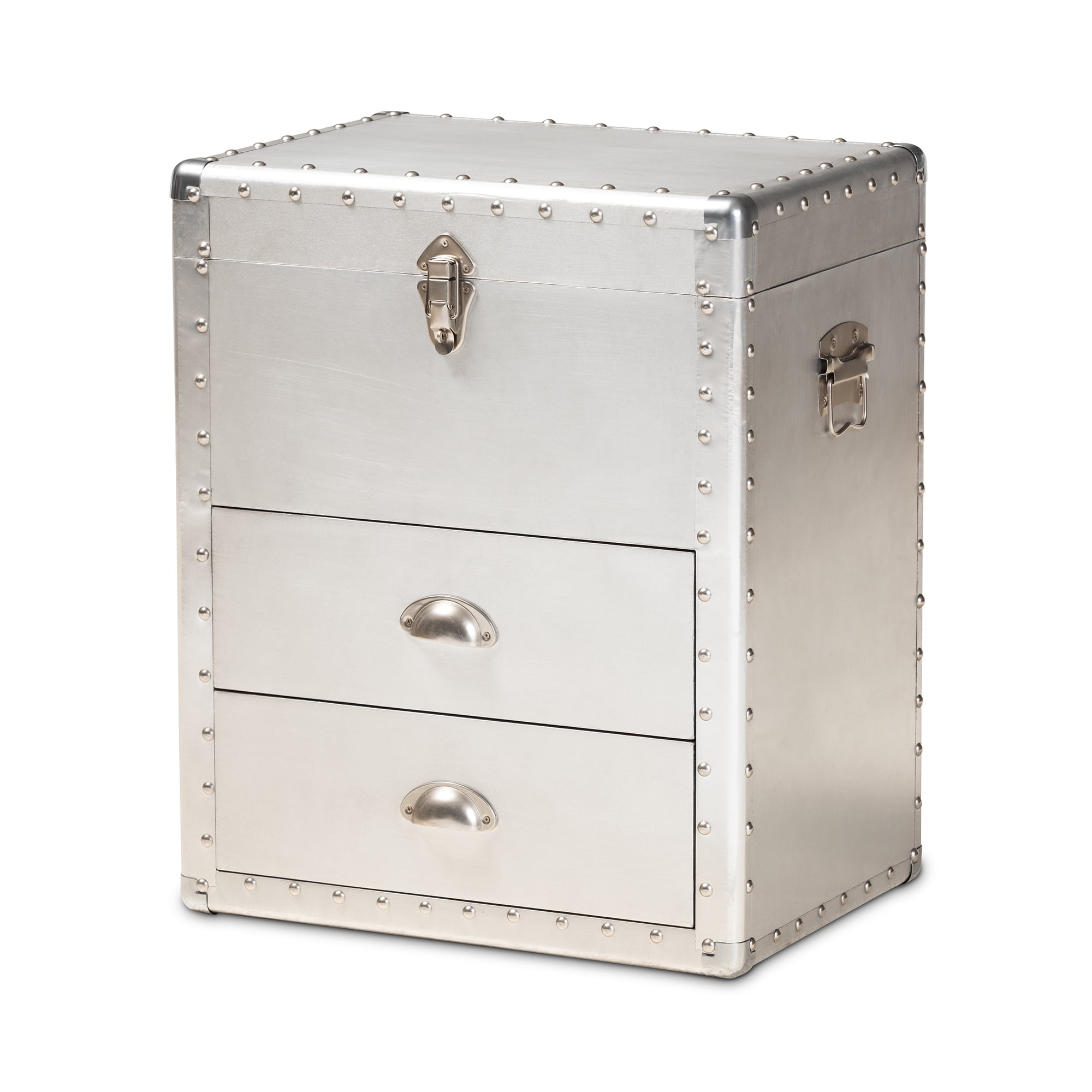 Baxton Studio Serge French Industrial Silver Metal 2-Drawer Accent Storage Chest