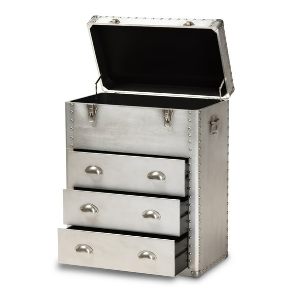 Baxton Studio Serge French Industrial Silver Metal 3-Drawer Accent Storage Chest