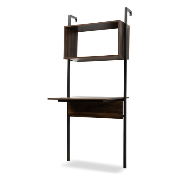 Baxton Studio 30"W x 23.6"D x 69.7"H 1-Shelf Wall Shelves, Black and Walnut Brown