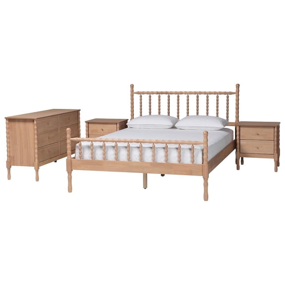 Baxton Studio 4-Piece Bedroom Set: Platform Bed with Matching Dresser, Two Nightstands, Queen