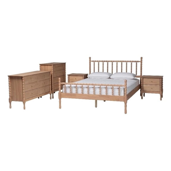 Baxton Studio Laurent Bamboo-Style 5-Piece Bedroom Set Platform Bed Queen