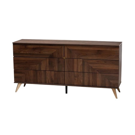 Baxton Studio 6 Drawer Transitional Walnut Wood Dresser, Brown