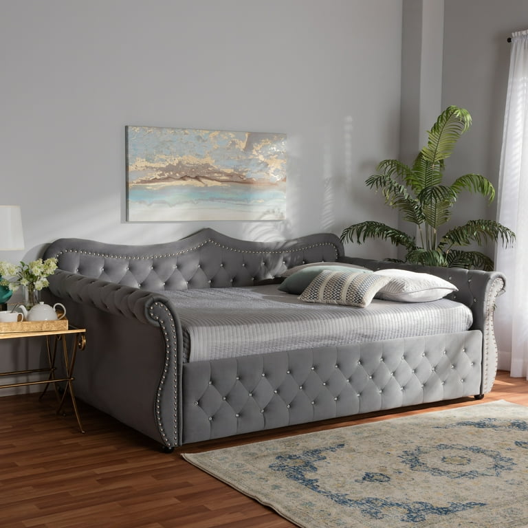 Baxton Studio Abbie Grey Velvet Upholstered and Crystal Tufted Full Daybed