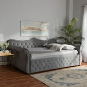 Baxton Studio Abbie Grey Velvet Upholstered and Crystal Tufted Queen Daybed