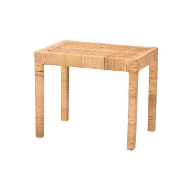 Baxton Studio Abelia Modern Bohemian Natural Rattan and Mahogany Wood Short Accent Bench