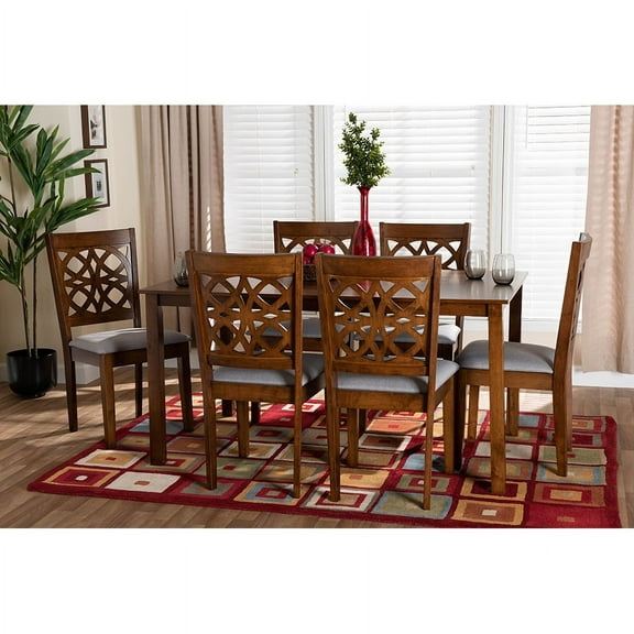 Baxton Studio Abigail Modern Grey Fabric and Walnut Brown Finished Wood 7-Piece Dining Set