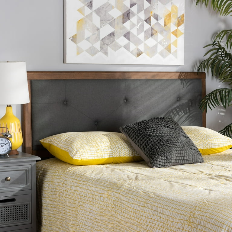 Baxton Studio Abner Modern and Contemporary Transitional Dark Grey Fabric Upholstered and Walnut Brown Finished Wood Full Size Headboard