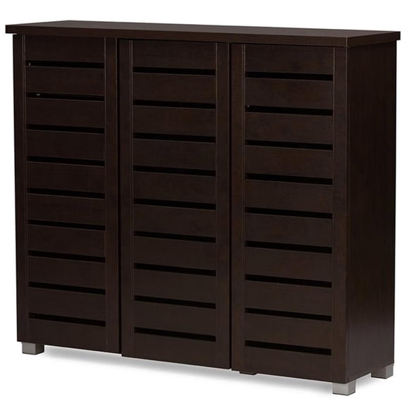 Baxton Studio Adalwin Modern and Contemporary 3-Door Dark Brown Wooden Entryway Shoes Storage Cabinet, 13.1 inchLarge x 44.46 inchW x 38.34