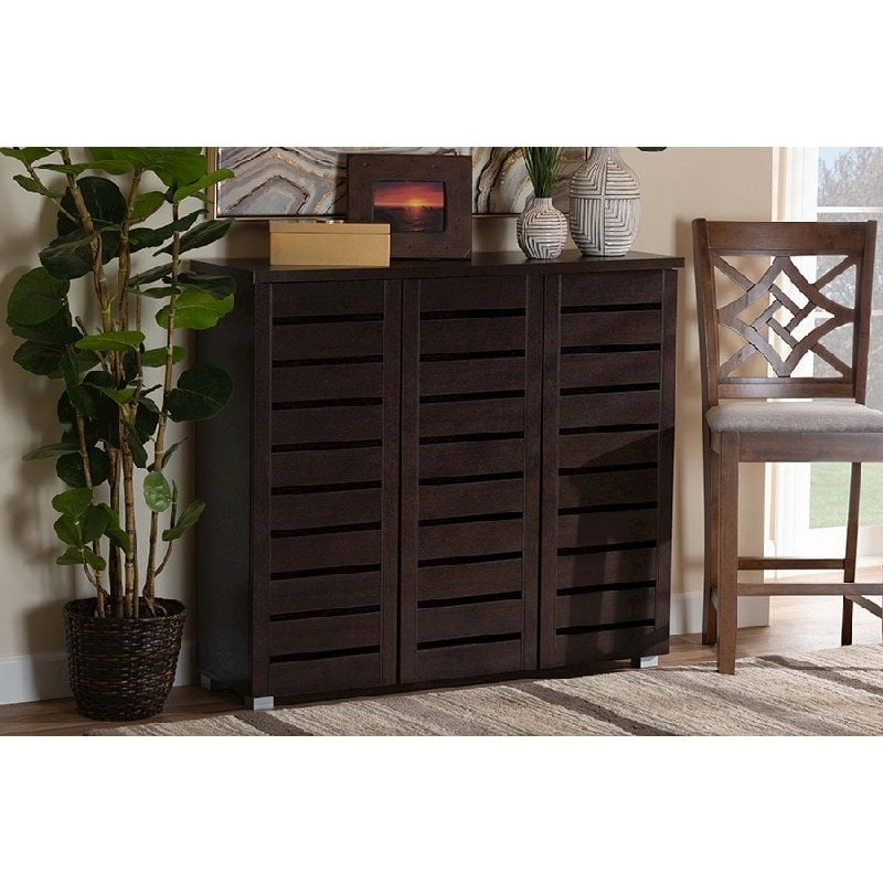 Adalwin Dark Brown 3-Door Wooden Shoe Storage Cabinet