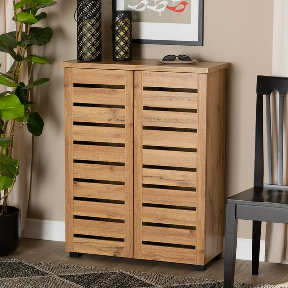 Baxton Studio Adalwin Modern and Contemporary Oak Brown Finished Wood 2-Door Shoe Storage Cabinet