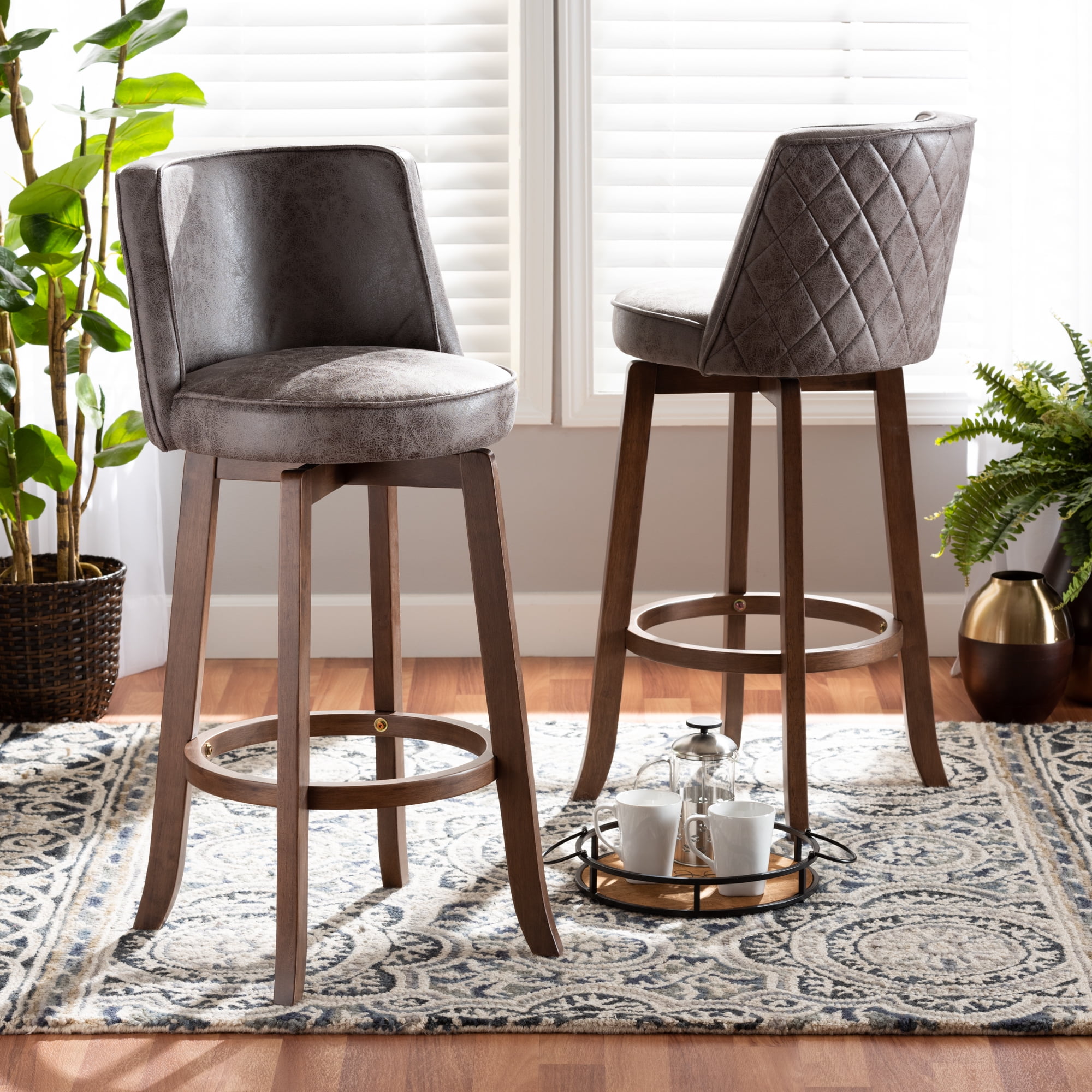 Baxton Studio Adams Bar Stool with Swivel Distressed Grey Set of