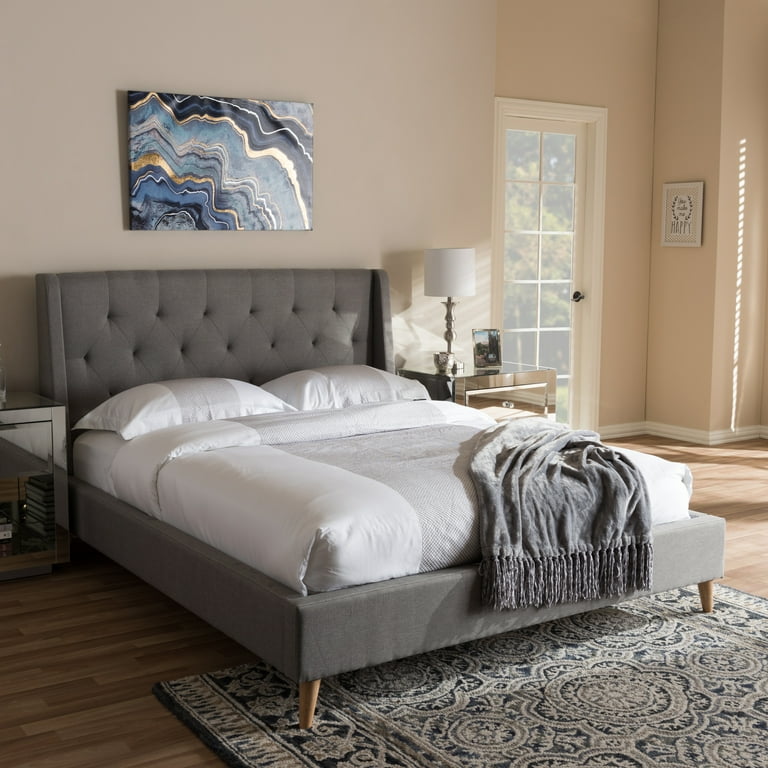 Baxton Studio Adelaide Retro Modern Light Grey Fabric Upholstered Queen Size Platform Bed Baxton Studio Adelaide Retro Modern Light Grey Fabric Upholstered Queen Size Platform Bed