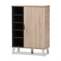 Baxton Studio Adelina Mid-Century Modern 1-Door Oak and Gray Wood Shoe Cabinet
