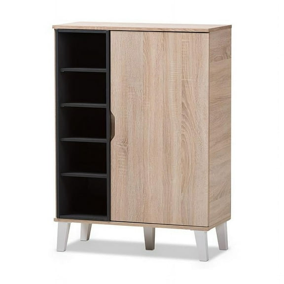 Baxton Studio Adelina Mid-Century Modern 1-Door Oak and Gray Wood Shoe Cabinet